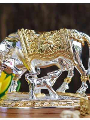 Kamdhenu Cow with Calf – Gold & Silver Plated Idol