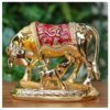 Kamdhenu Cow with Calf Idol | 24K Gold Plated with Mina Work